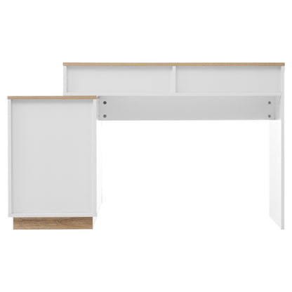 Schreibtisch mit 5 Schubladen,Frisiertisch, Funktion von Aufbewahrung, für Schlafzimmer , E1-Spanplatte, weiß+oak
