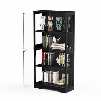 Glasvitrine Schwarz 165 cm hoch, Vitrinenschrank mit LED (3 Farben) & Bewegungssensor, 4 verstellbare Böden