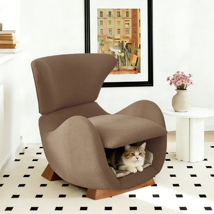 Designer-Loungesessel im Walhai-Look – Haustierfreundliches Einzelsofa mit Katzenhöhle, kratzfester Stoff, moderner Fernsehsessel, Braun