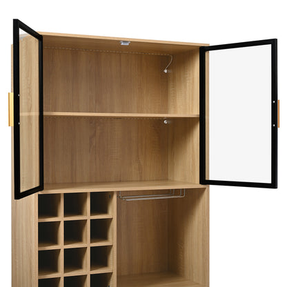 Badezimmerschrank,Spirituosenschrank,Vitrine Vitrinenschrank mit Glastüren und Beleuchtung 180 CM
