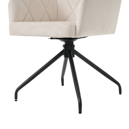 2er Set 360° Drehbarer Esszimmerstühle mit Rautenmuster, Samt,Beige