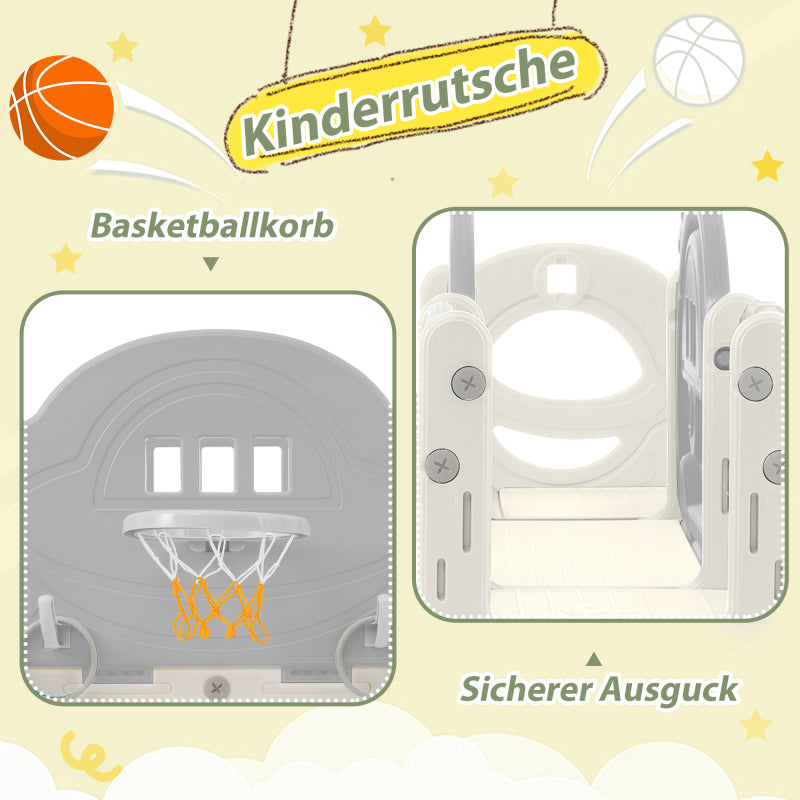 10 in 1 Kinderrutsche Kletterspielzeug, Multifunktionsrutsche Rutschen, freistehende Rutsche, Klettern, Bohrspiel, Stauraum, Spielkorridor, Basketballkorb, Lasso-Spiel, Reißbrett, Golfspiel, Teleskop.