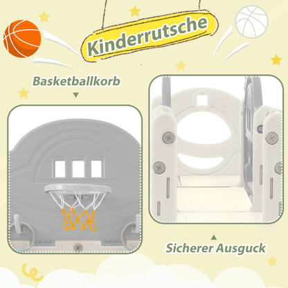 10 in 1 Kinderrutsche Kletterspielzeug, Multifunktionsrutsche Rutschen, freistehende Rutsche, Klettern, Bohrspiel, Stauraum, Spielkorridor, Basketballkorb, Lasso-Spiel, Reißbrett, Golfspiel, Teleskop.