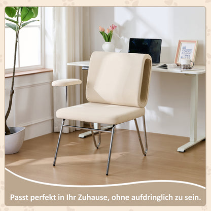 Bürostuhl mit integriertem Katzenbett - Haustierfreundlicher Stuhl, kratzfestes Material, breite Sitzfläche, austauschbare Armlehnen, menschenfreundliches Design, Katzenbett in der Rückenlehne, Beige