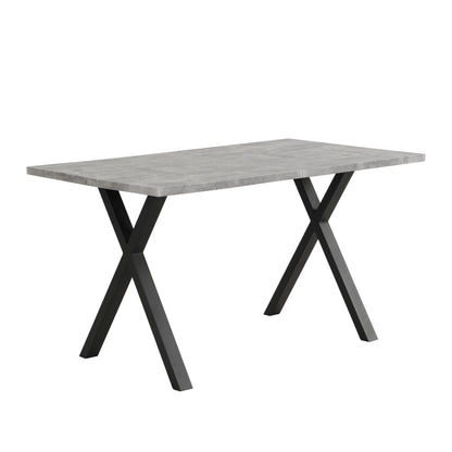 Moderner, einfacher Esstisch aus Schmiedeeisen, L140*B80*H76cm, Betonoptik+schwarz