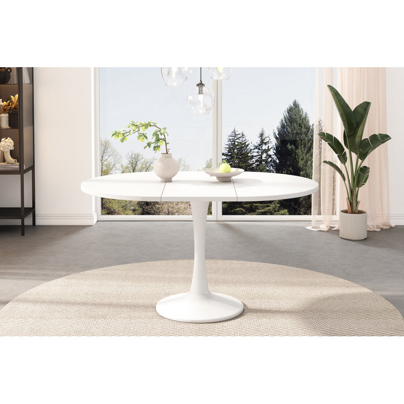 Ausziehbarer Esstisch, ovaler Esstisch, Länge 100/140 x Breite 100 x Höhe 75 cm,  weiß
