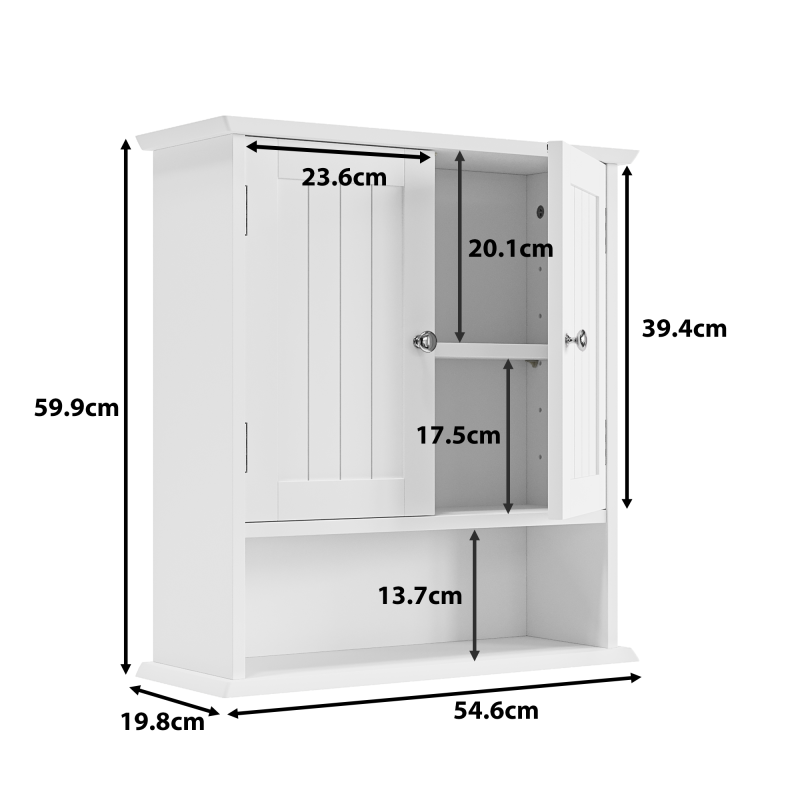 Badezimmerschrank Wandregal mit 2-Türen, Weiß