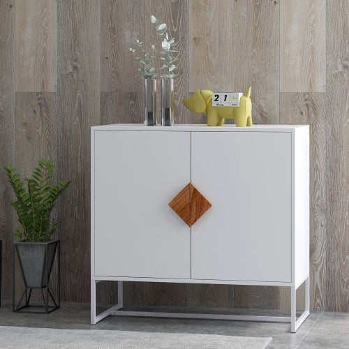 Sideboard mit 2 Türen und quadratischem Griff aus Massivholz
