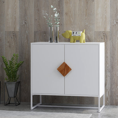 Sideboard mit 2 Türen und quadratischem Griff aus Massivholz