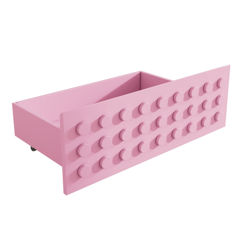 Holzbett Einzelbett 90x190 cm, Kinderbett Jugendbett mit Kreativem Block Design, Massivholz Bettgestell mit Lattenrost, mit Schubladen & Unterm Bett Stauraum, Rosa, Ohne Matratze