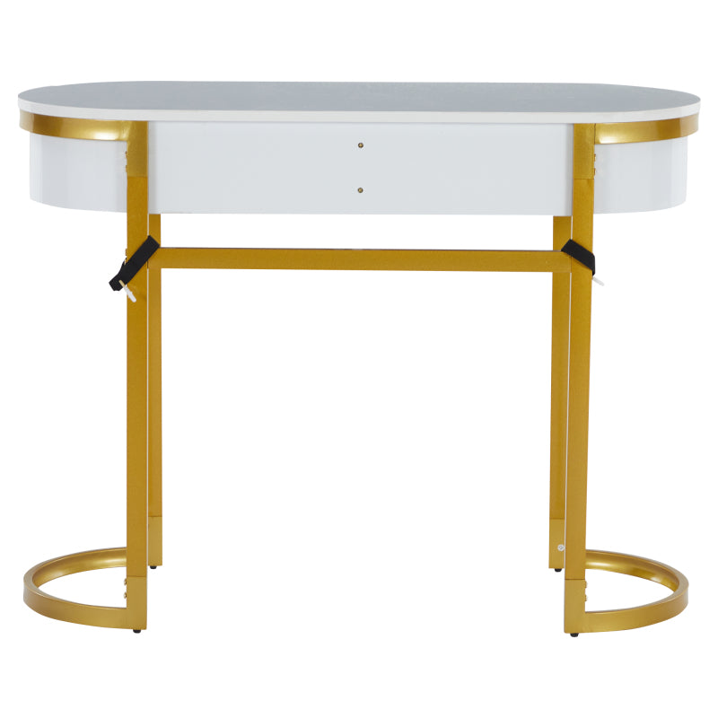 100 x 40 x 76 cm, Moderner und schlichter weißer Hochglanz-Sofa-Beistelltisch, Wohnzimmer-Konsolentisch,  Schreibtisch mit 2 Schubladen, geeignet für Wohnzimmer, Schlafzimmer, Büro, Flur