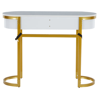 100 x 40 x 76 cm, Moderner und schlichter weißer Hochglanz-Sofa-Beistelltisch, Wohnzimmer-Konsolentisch,  Schreibtisch mit 2 Schubladen, geeignet für Wohnzimmer, Schlafzimmer, Büro, Flur