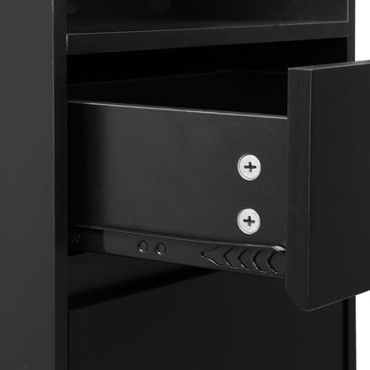 Flurgarderobe mit gepolsterter Aufbewahrungsbank, multifunktionaler Flur-Schuhschrank mit Stecktafel, moderne Garderobe mit 4 Haken für Eingangsbereich, Waschküche, Schwarz,H180/B100/T35 cm
