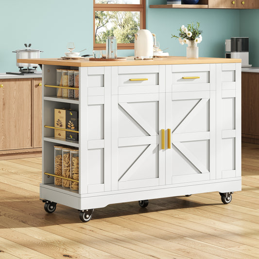 Moderne Kücheninsel Küchenschrank mit Holzmaserung Multifunktionaler Esstisch Speisewagen Buffetschrank mit Stretchfunktion Weiß Ohne Matratze