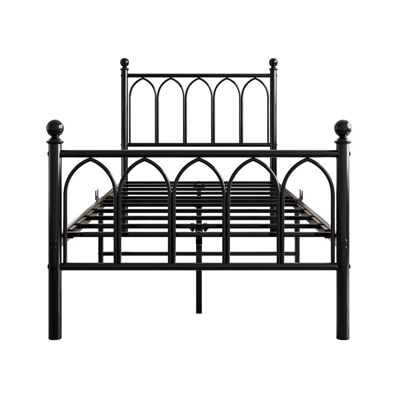 90x200cm Metall Bettrahmen mit Vintage Kopf und Fußplatte, USB-Ladestation, LED-Bettrahmen, Heavy Duty Stahl Slat Unterstützung, Reichweite Unterbett-Speicher, Keine Box-Feder erforderlich, Schwarz
