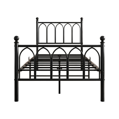 90x200cm Metall Bettrahmen mit Vintage Kopf und Fußplatte, USB-Ladestation, LED-Bettrahmen, Heavy Duty Stahl Slat Unterstützung, Reichweite Unterbett-Speicher, Keine Box-Feder erforderlich, Schwarz