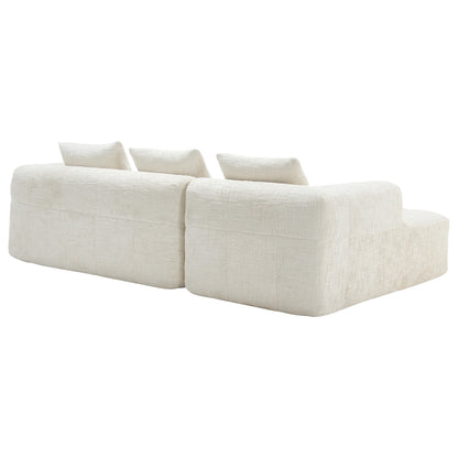 Modernes Sektionssofa, L-Sofa, 3-Sitzer-Sofa, keine Installation erforderlich, Chenille-Sofa mit Chaiselongue und Armlehnen, 3 Kissen, Seitentasche für Fernbedienung, Beige