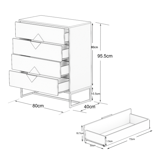 Massivholz-Sonderform, quadratisches Griffdesign mit 4 Schubladen, Schlafzimmermöbel-Kommoden