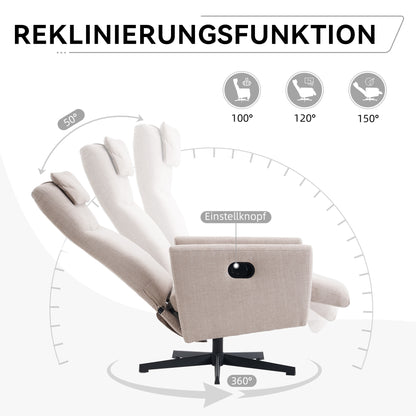 Bequemer Relaxsessel mit Liegefunktion – Chenille Fernsehsessel mit Fußstütze, drehbarer Stillsessel & Loungesessel für Wohnzimmer, modernes Sofa, Grau