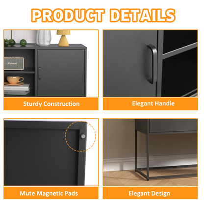 Schwarzer Metall-Akzent-Schrank, Sideboard-Buffet und Aufbewahrungs-Schrank-Safe, Robuster Metallbau mit stilvollem Schwarz, H 75 cm × B 120 cm × T 40 cm