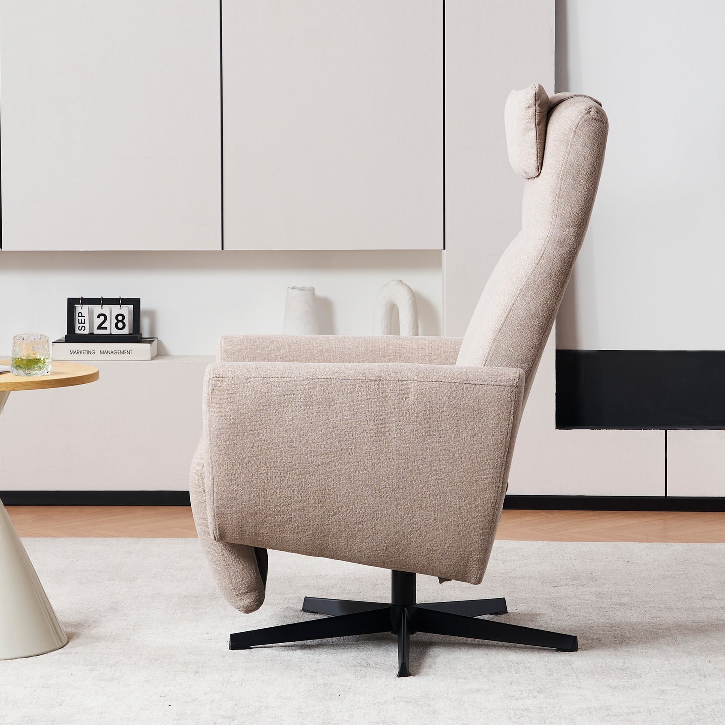 Bequemer Relaxsessel mit Liegefunktion – Chenille Fernsehsessel mit Fußstütze, drehbarer Stillsessel & Loungesessel für Wohnzimmer, modernes Sofa, Grau