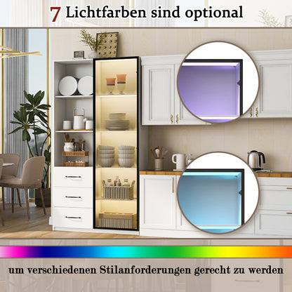 LED-Vitrine, 3 Schubladen und 3 offene Fächer, mehrfarbige LEDs, Bücherschrank, Küchenschränke 80 x 40 x 160 cm
