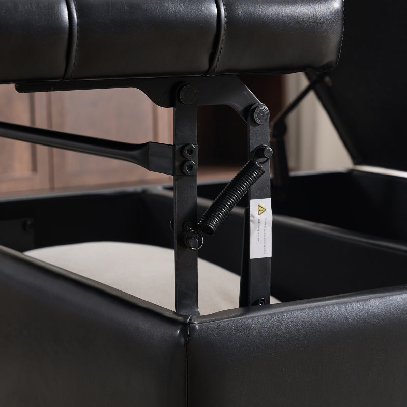 Großer quadratischer Aufbewahrungsstuhl, anhebbare Bank mit Stauraum, geeignet für Wohnzimmer Schlafzimmer Arbeitszimmer gepolsterte Aufbewahrungsbox(Black PU)