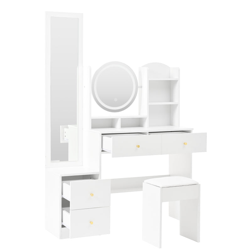 4-in-1 Schminktisch,Make-up Tisch,mit Ganzkörperspiegel und drehbarem Tischspiegel, Weiß