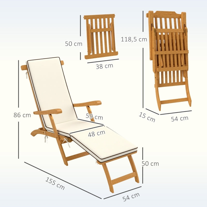 Sonnenliege Holz klappbar Gartenliege mit Fußstütze, Matratze, Gartenstuhl bis 160 kg belastbar, für Garten Urlaub Outdoor Strand Pool, Teak