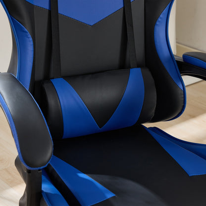 Gaming Stuhl Racing Design, 155° Liegefunktion, Fußstütze, Lendenmassage, Schwarz-Blue