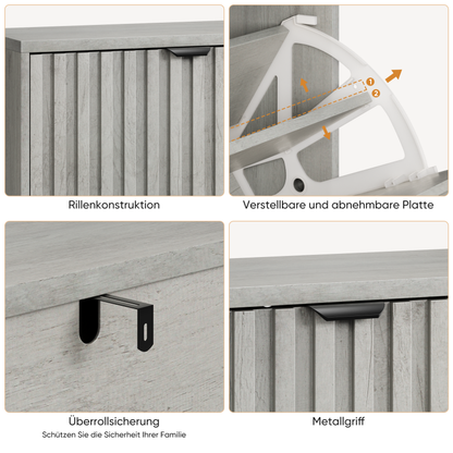 Ein versteckter Schuhschrank, 2-Klappen-Schubladen, verwendet als eigenständiger Schuhschrank für Eingänge, Flure, Wohnzimmer und Schränke, Grau