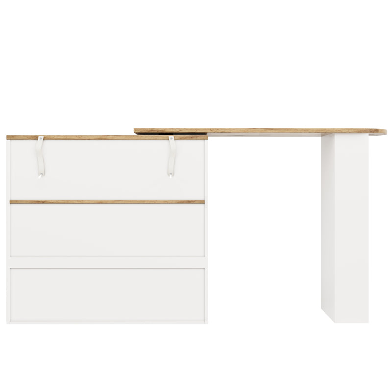 360° drehbarer Stehtisch (Korpus 105 x 39 x 102 cm) mit 4 Schubladen und offenen Ablagen, geeignet für Esszimmer/Arbeitszimmer/Wohnzimmer, weiß