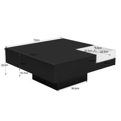 Couchtisch, Hochglanz-Wohnzimmertisch, Beistelltisch mit abnehmbarer Aufbewahrungsbox, Farbblockweiß und Schwarz, 72*72*30 cm, Mit LED-Lichteffekt.