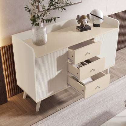 Sideboard mit drei Schubladen, exquisite Maserung. Sideboard für Schlafzimmer und Wohnzimmer, Moderne Holzfarbe-Sideboard mit Stauraumregalen. L117,5 cm