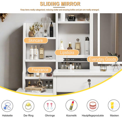 Luxus Schminktisch LED, 3 Lichtfarben, 4 Schubladen, inkl. Hocker, Weiß