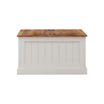 Couchtisch Quadratisch 80x80 cm, Truhentisch im Farmhouse-Stil, Tischplatte beidseitig hochklappbar, Stauraum, Scheunentor-Design