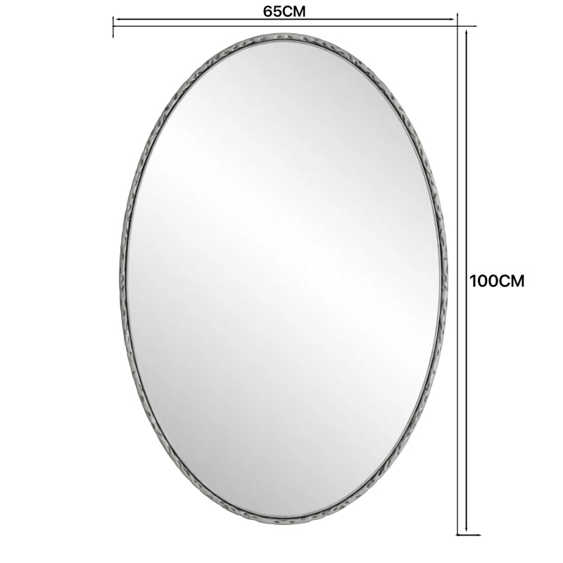 Iron Art Oval Retro Mirror, Antique Effect, Wall Hanging, Suitable For Bathroom, Bedroom, Living Room (Silver)