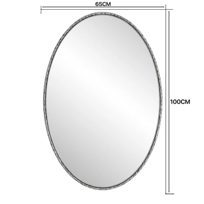 Iron Art Oval Retro Mirror, Antique Effect, Wall Hanging, Suitable For Bathroom, Bedroom, Living Room (Silver)
