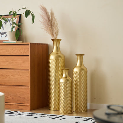 3er Set Bodenvase Metall, Gold, Retro Stil, Hohe Dekovasen 83/65/50 cm