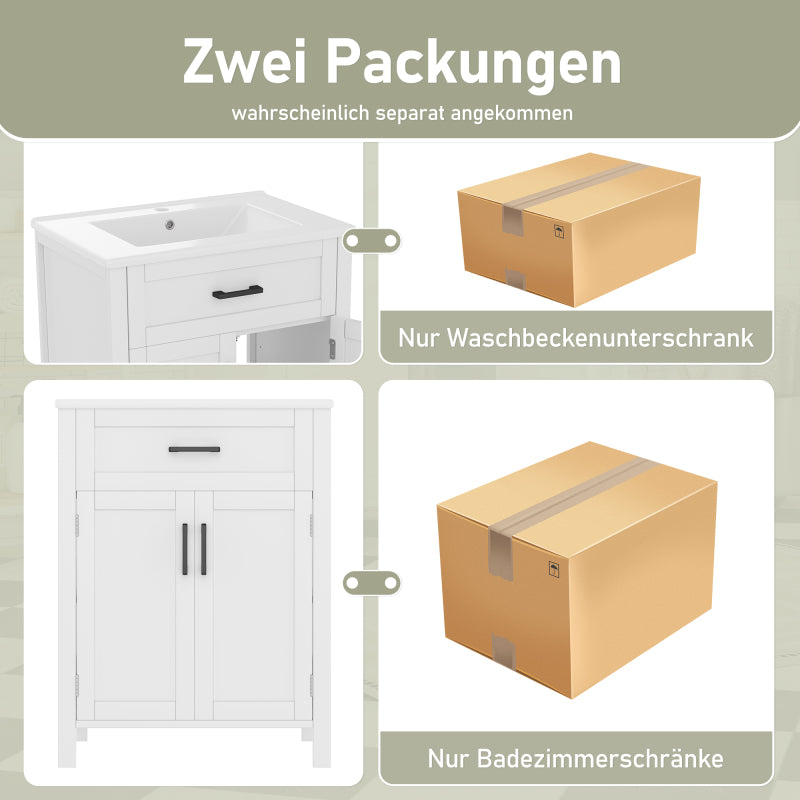 Bodenstehender Badezimmerschrank mit Waschbecken,Waschtisch,Volllackierung, integriertes Keramik Waschbecken, weiß