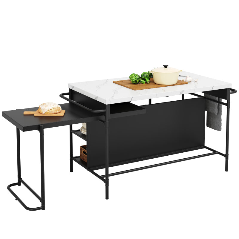 Kücheninseln, Ausziehbare Kunstmarmorplatte Industrial mit 3-Schubladen, Multifunktionales Küchen- und Esszimmer-Möbel, Kücheninsel Küchenregal Küchewagen Sideboard, MDF Arbeitsplatte Küche Regal