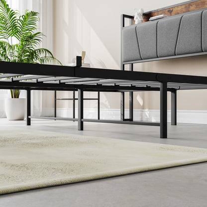 120x200cm Size Bed Frame with Smart LED Lights, Storage Headboard with USB Charging Station, Heavy Duty Metal Slats Support Platform, Noise Free, Easy Assembly, No Box Spring Needed