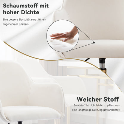 Neuer höhenverstellbarer Bürodrehstuhl aus Samtstoff für das Innenbüro mit goldenen Beinen, elfenbeinfarben