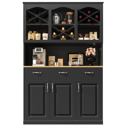 Küchenschrank 120x180cm LED, Hohes Buffet Schwarz, 3 Türen & 3 Schubladen, App-Steuerung, MDF Mehrzweckschrank