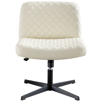 Bürostuhl Ohne Armlehnen,Home Office Stuhl Keine Räder,Heavy Duty Metallbasis,120°Schaukelnder breiter Sitz Ergonomischer Stuhl, Dicken gepolsterte Dreh Eitelkeit Stuhl für Heim und Büro Beige+PU+Metal