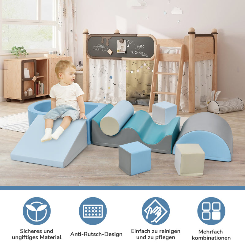 9 TLG Bausteine zum Toben & Klettern. Bausteine für Kinder. Treppen, Rutsche und Bällebad für Kinder für Vorschulkinder und Babys, weiche Bausteine, bunt. Ohne Kugel.