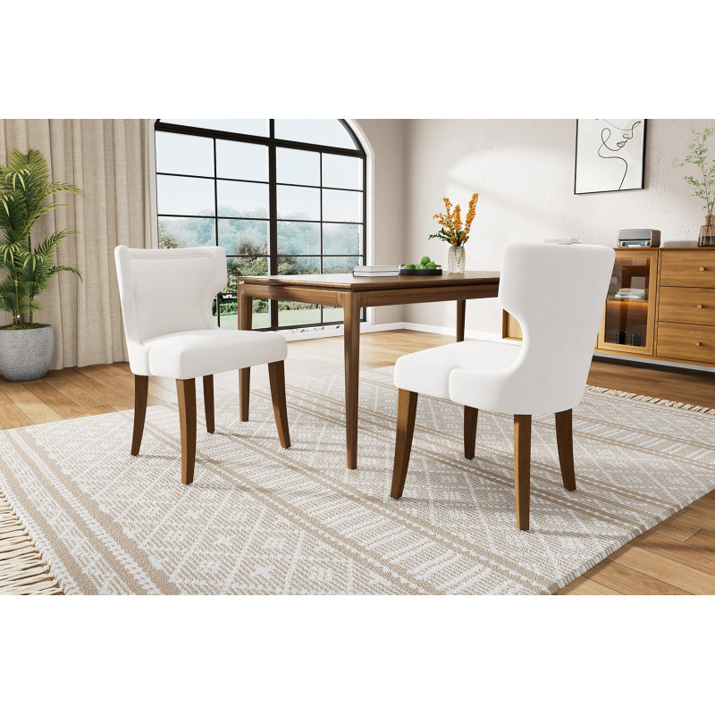 Esszimmerstuhl aus Samt, 2er-Set mit Massivholzbeinen, dickem Kissen, verstellbaren Beinen, Beige