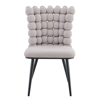 Esszimmerstuhl Samt Hellgrau, Kugelketten-Design, Schwarz-Metallbeine, Modern