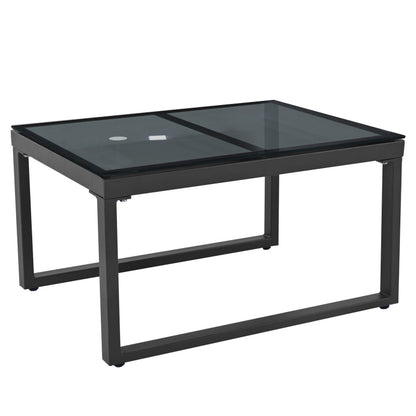 Garten Loungesessel Set, Iron Sunny Island Sitzgruppe Hocker und Tisch mit Markise 4er Set Balkon und Garten Loungemöbel Terrassenmöbel Wetterfest Grau Inkl. aller Kissen(previous sku:HW24006AAA)