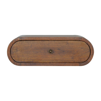 Schwebender Nachttisch aus Massivholz – Rund, Kastanienbraun, Wandmontage, 1 Schublade, Handgefertigt, 45x32x15 cm